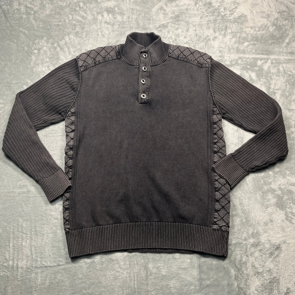 BKE Stonewash Henley Quarter Snap Sweater Mens Buckle Black Label Athletic Fit L
